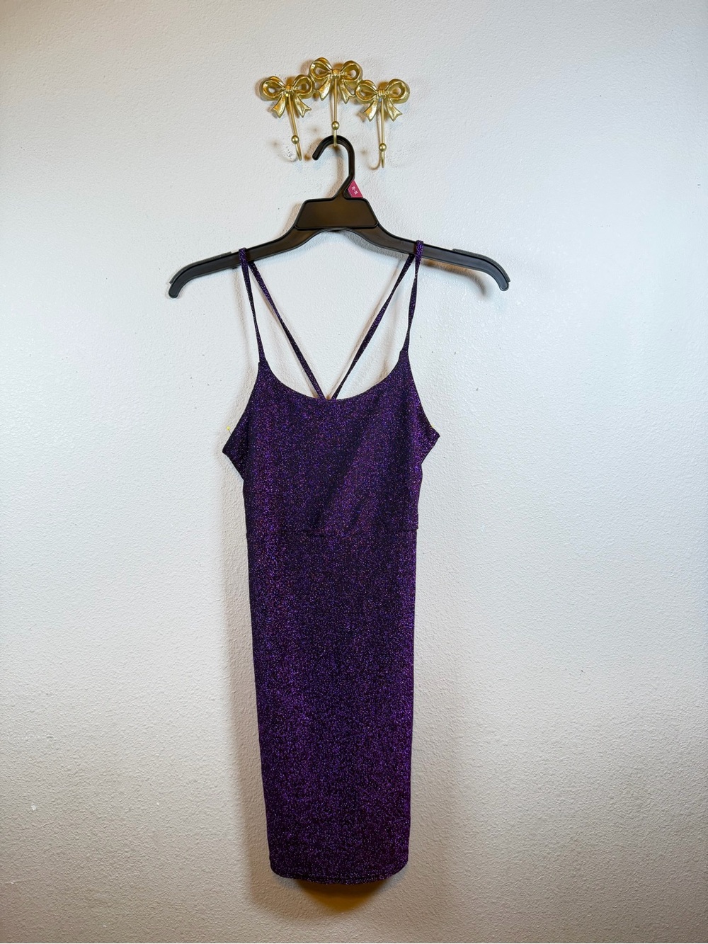FV Relay Glistening Purple/Black Mini Slip Dress w/Double Lace Up Back. Size S